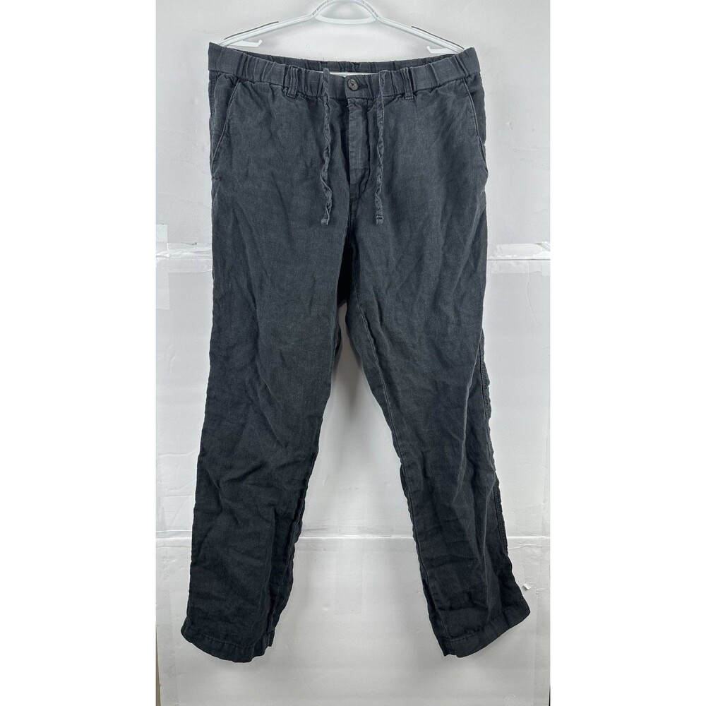 H&M Men's Medium Black Linen Pants Regular Fit Drawstring Elastic Waist